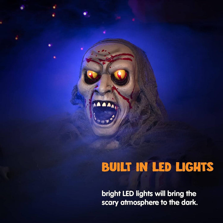 Figura de zombi que emerge del suelo para Halloween, con ojos iluminados y sonido, para mujer