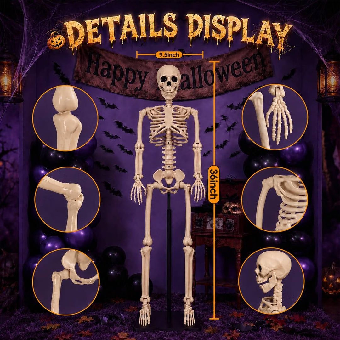 Paquete de 2 esqueletos decorativos móviles de Halloween con articulaciones, de 36 pulgadas, para mujer