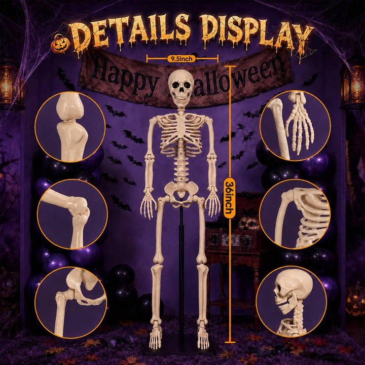 Paquete de 2 esqueletos decorativos móviles de Halloween con articulaciones, de 36 pulgadas, para mujer