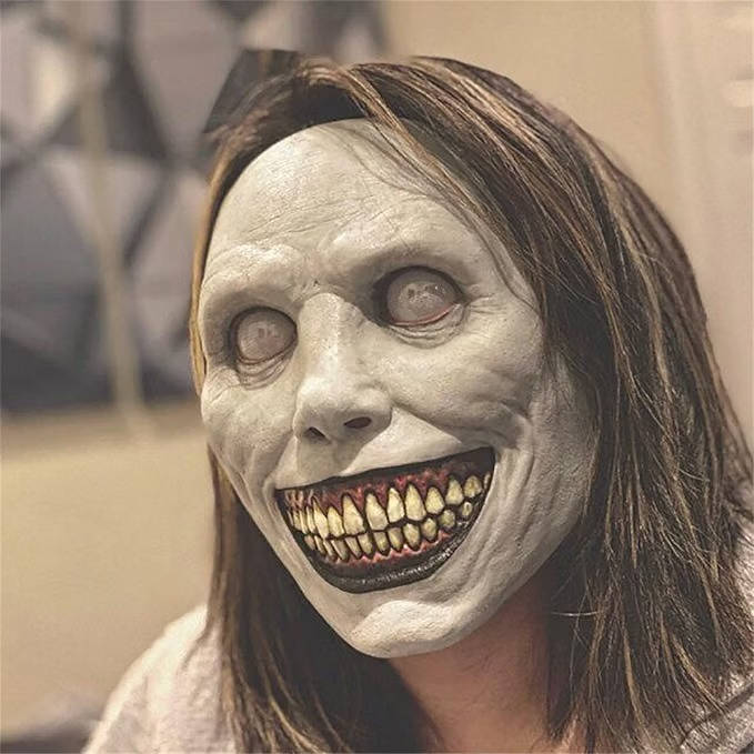 Maschera spaventosa da demone bianco sorridente per cosplay di Halloween