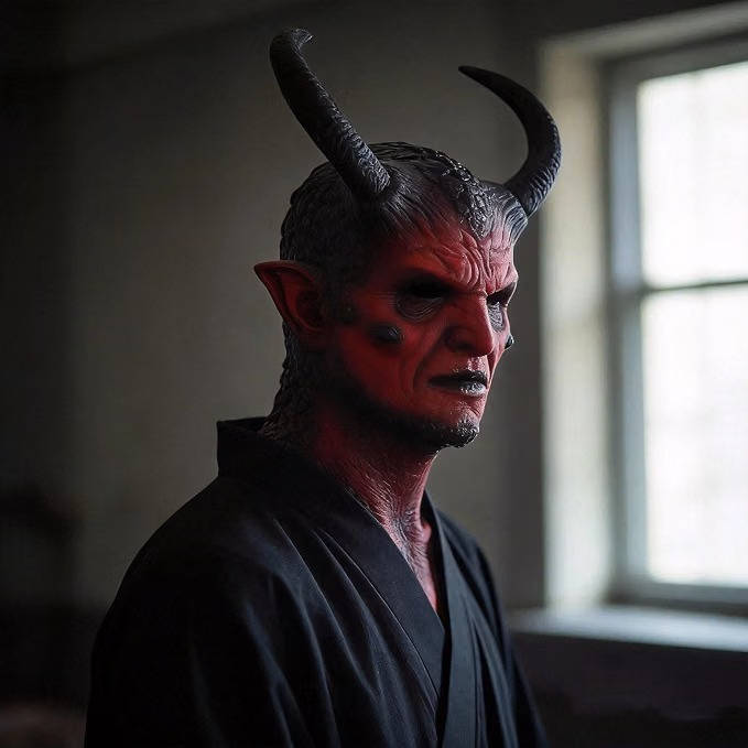 Máscara realista de demonio de látex con cuernos para fiestas de Halloween