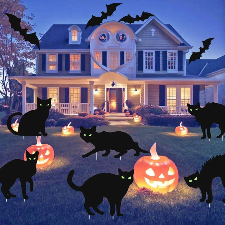 Women's 6 Pack Halloween Black Cat Lawn Signs with Glow-in-the-Dark Eyes