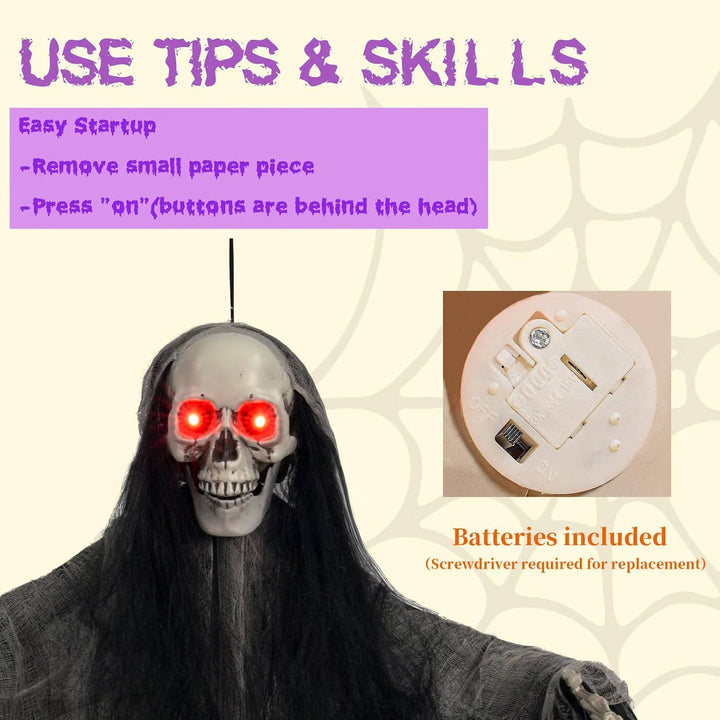 Lichtgevende oog-skelettenspoken voor Halloween, 3 stuks