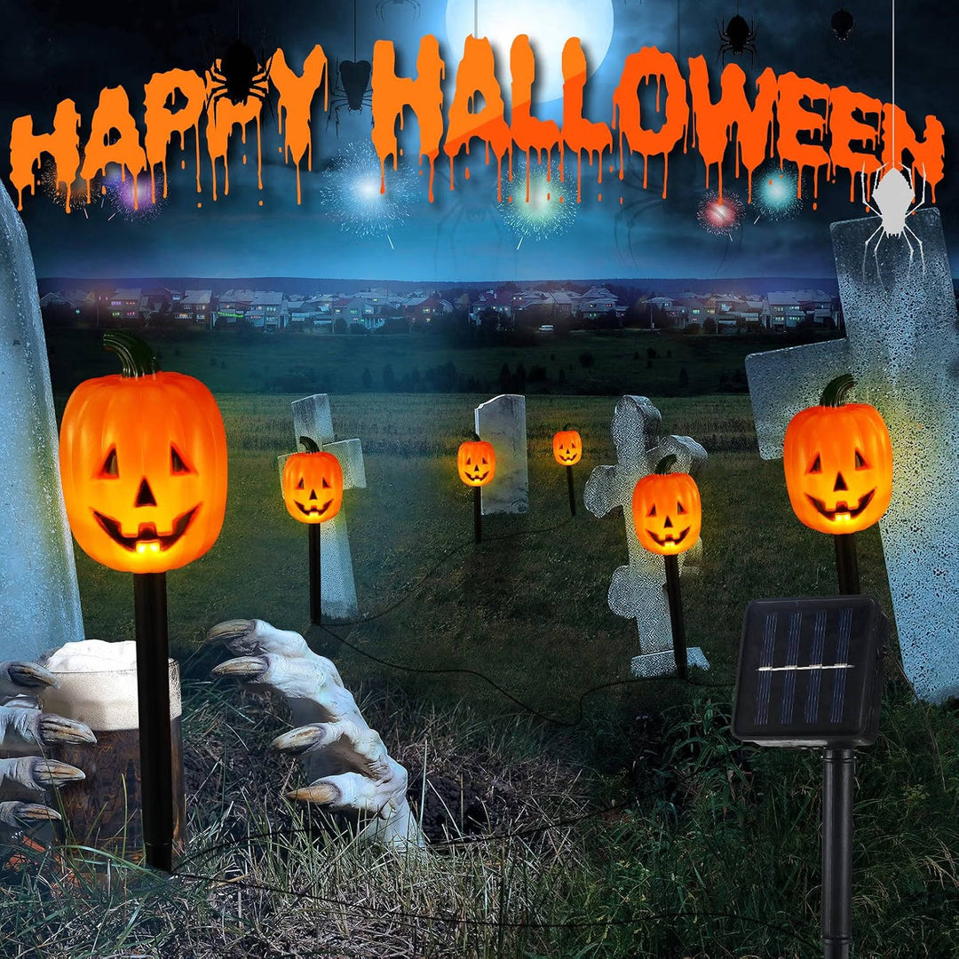 Women's 10 Pack Waterproof Solar Pumpkin Stake Lights for Halloween Decor