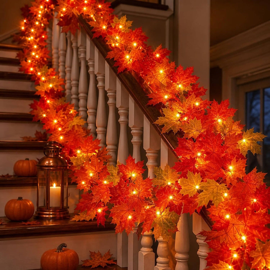 Ghirlanda autunnale da 9FT con 50 luci arancioni per decorazioni di Halloween
