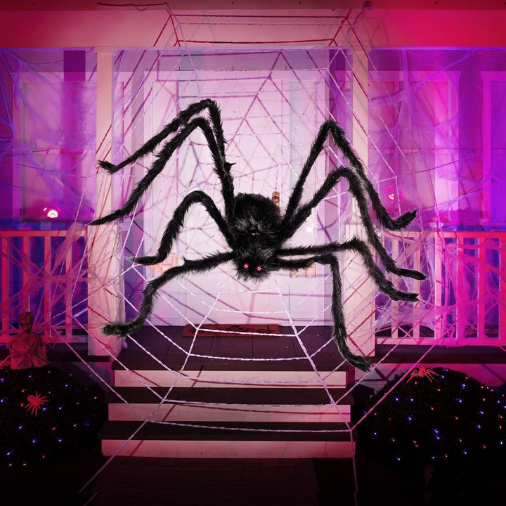 Decorazioni per Halloween, confezione da 2, ragno nero gigante peloso da 5 FT