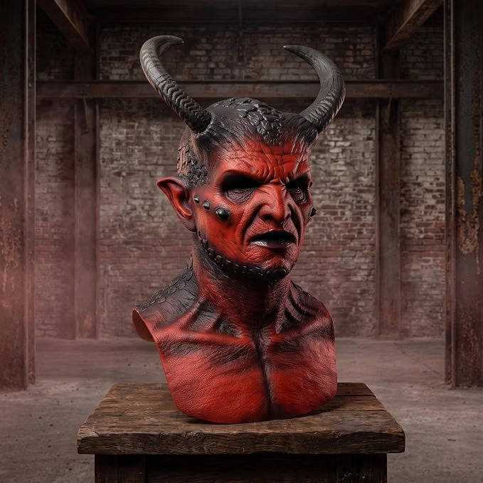 Máscara realista de demonio de látex con cuernos para fiestas de Halloween