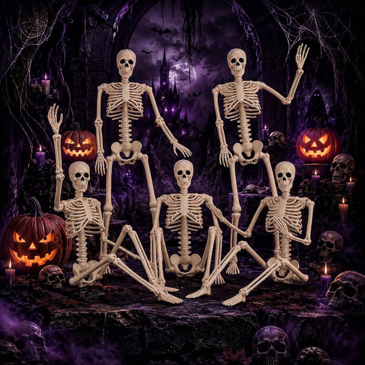 Paquete de 2 esqueletos decorativos móviles de Halloween con articulaciones, de 36 pulgadas, para mujer