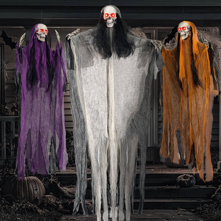Lichtgevende oog-skelettenspoken voor Halloween, 3 stuks