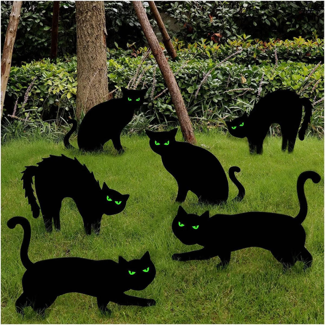 Women's 6 Pack Halloween Black Cat Lawn Signs with Glow-in-the-Dark Eyes