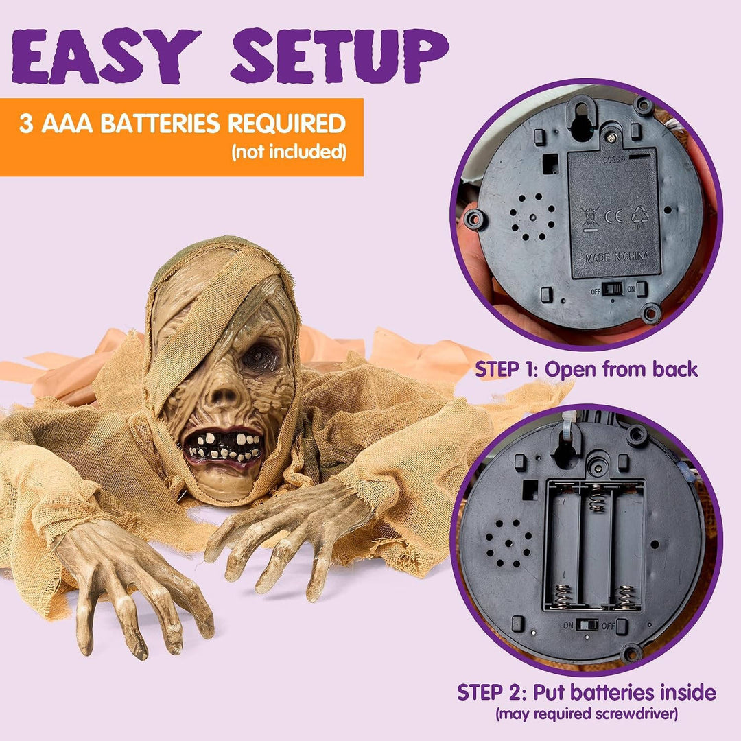 Figura de zombi que emerge del suelo para Halloween, con ojos iluminados y sonido, para mujer
