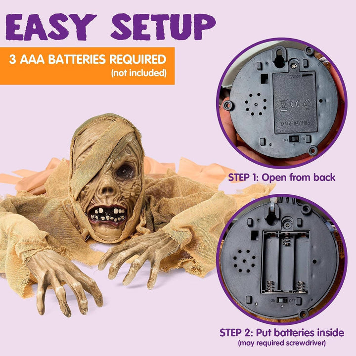 Figura de zombi que emerge del suelo para Halloween, con ojos iluminados y sonido, para mujer