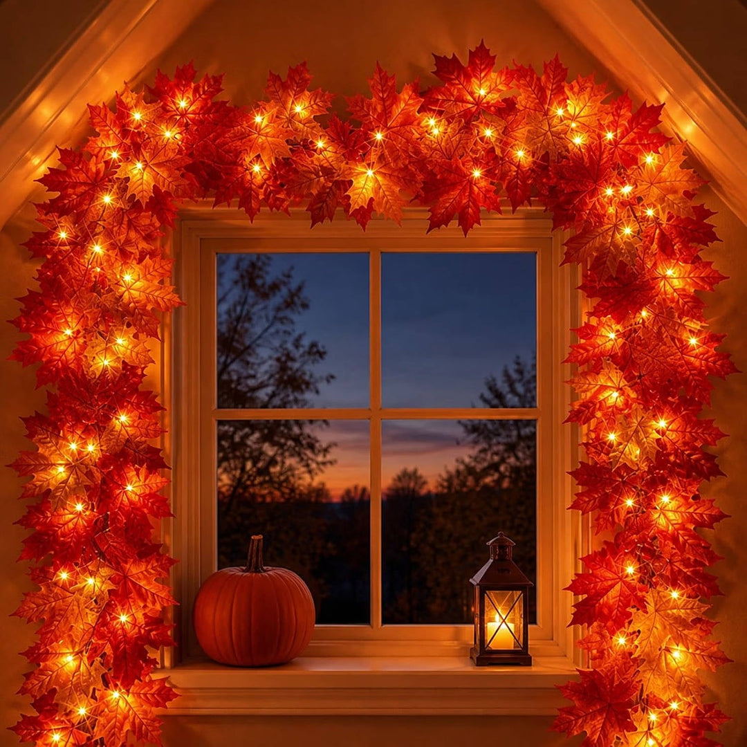 Ghirlanda autunnale da 9FT con 50 luci arancioni per decorazioni di Halloween