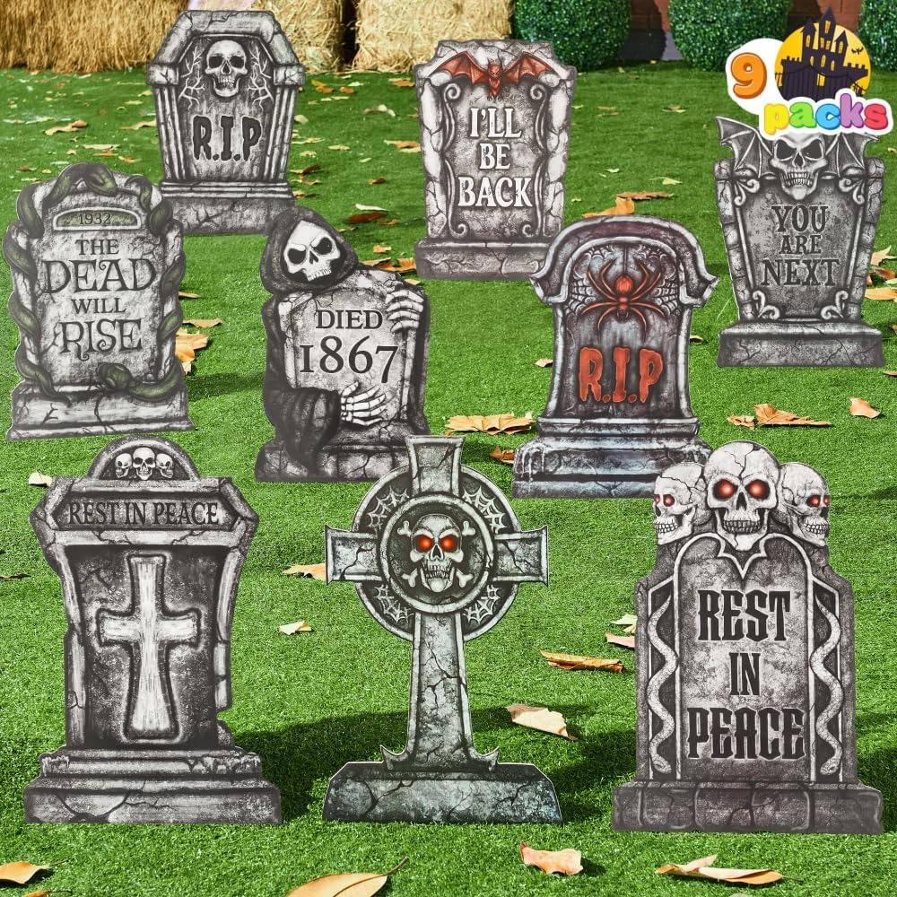 9 lápidas de Halloween para mujer con estacas metálicas para decoración del jardín