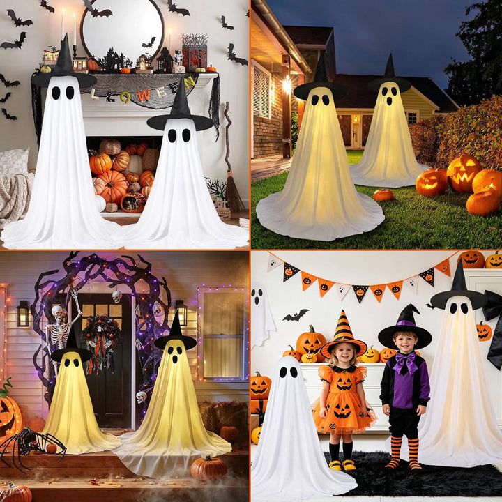 Set da 2 decorazioni fantasma illuminate da donna da 5 FT con telecomando per Halloween
