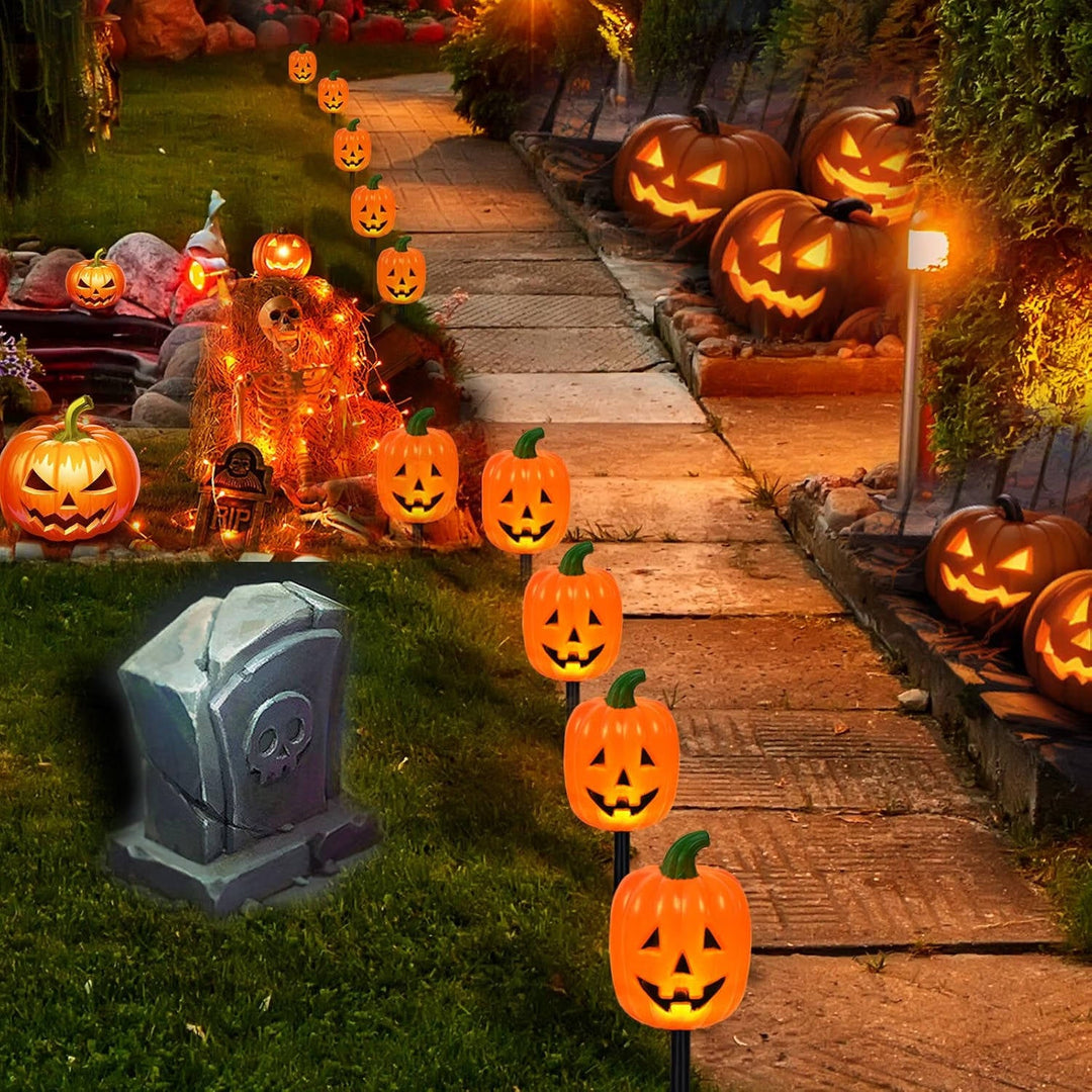 Women's 10 Pack Waterproof Solar Pumpkin Stake Lights for Halloween Decor