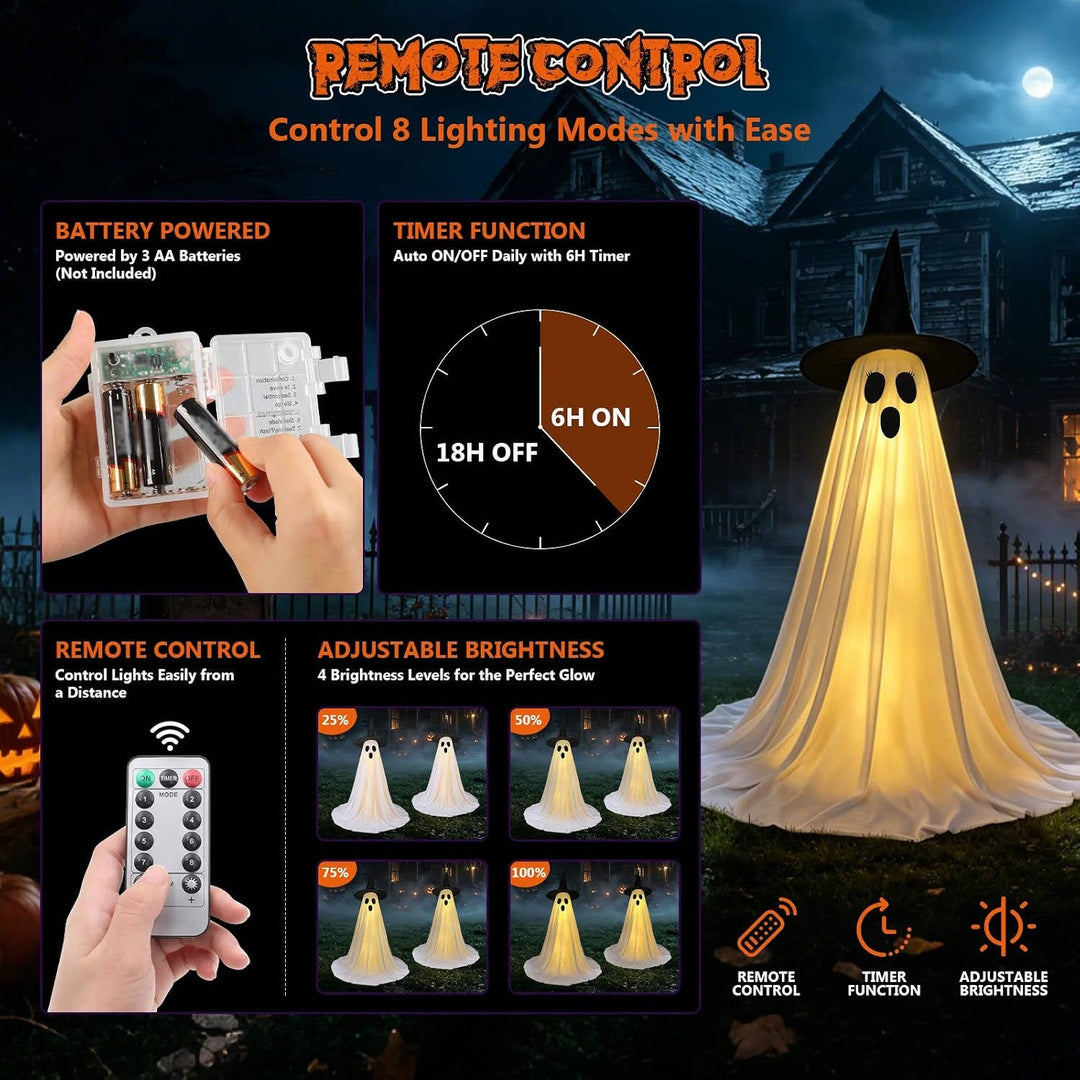 Set da 2 decorazioni fantasma illuminate da donna da 5 FT con telecomando per Halloween