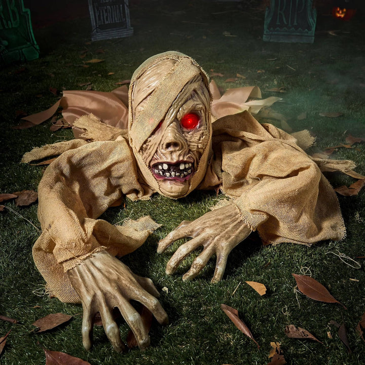 Figura de zombi que emerge del suelo para Halloween, con ojos iluminados y sonido, para mujer