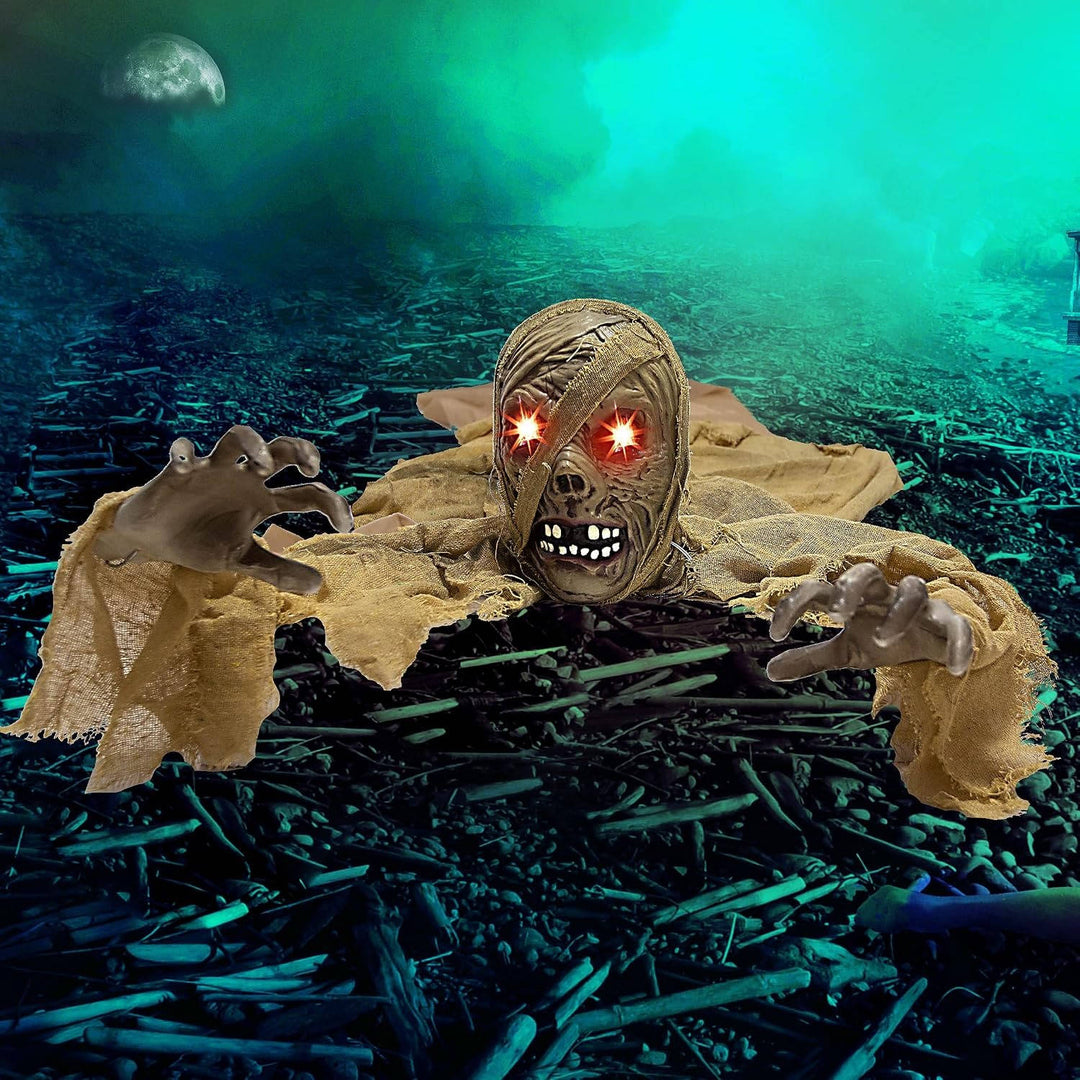 Figura de zombi que emerge del suelo para Halloween, con ojos iluminados y sonido, para mujer
