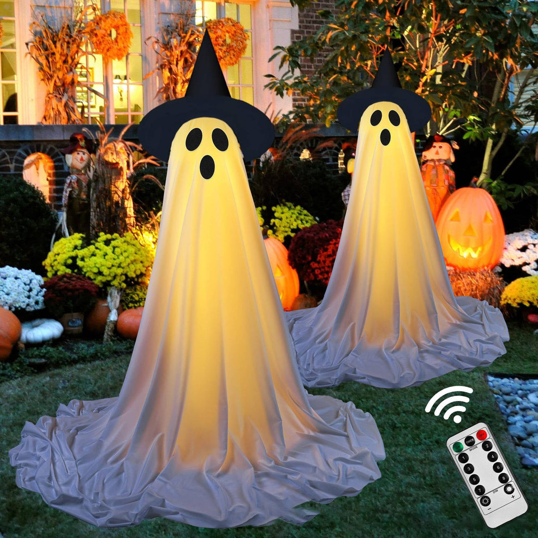 Set da 2 decorazioni fantasma illuminate da donna da 5 FT con telecomando per Halloween