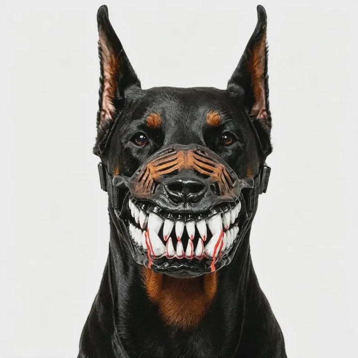 Rode Halloween-hondenmuilkorf met tanden - horrorgriezelmasker met ademend ontwerp
