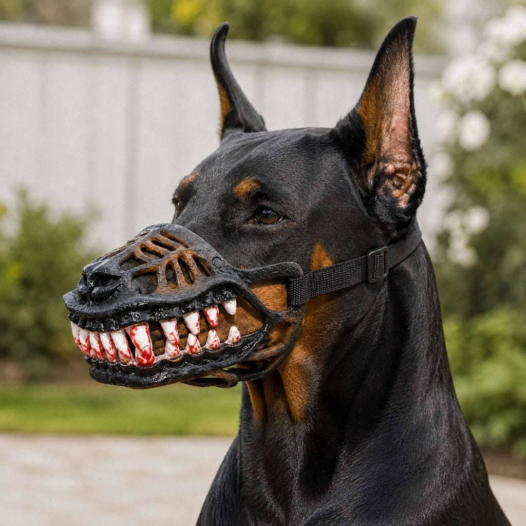 Rode Halloween-hondenmuilkorf met tanden - horrorgriezelmasker met ademend ontwerp