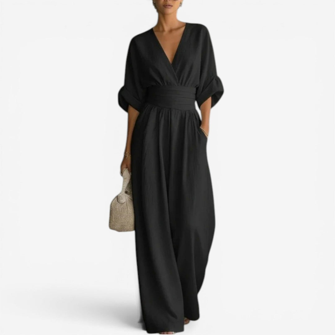 Eleganter Damen-Jumpsuit mit weiten Ärmeln und V-Ausschnitt
