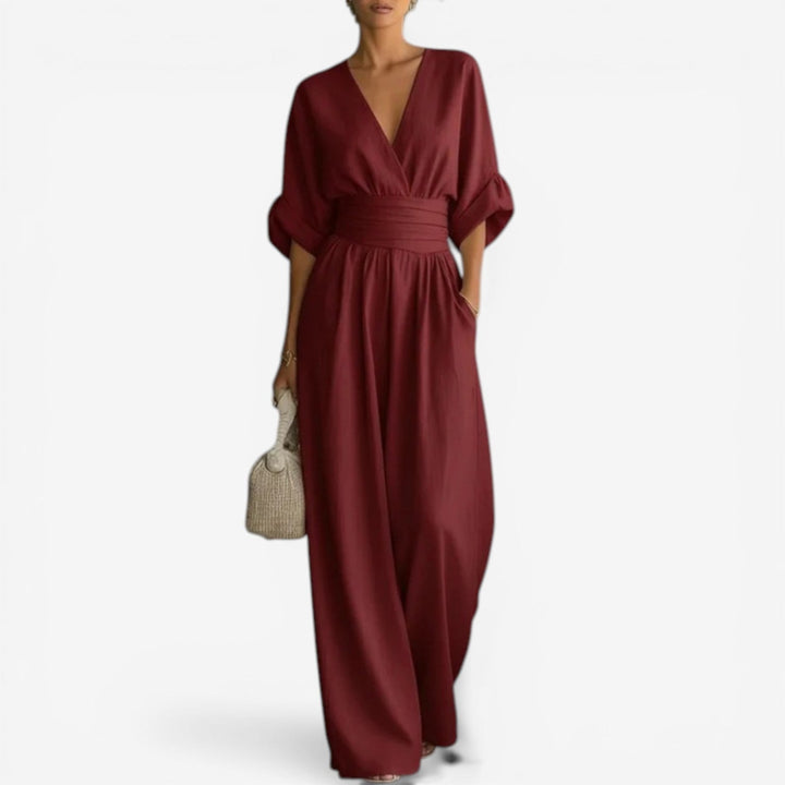 Eleganter Damen-Jumpsuit mit weiten Ärmeln und V-Ausschnitt