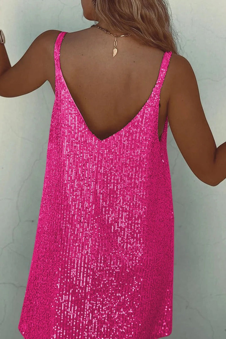 Women's Sparkling V-Back Sequin Party Mini Dress-Metro Lane Plaza