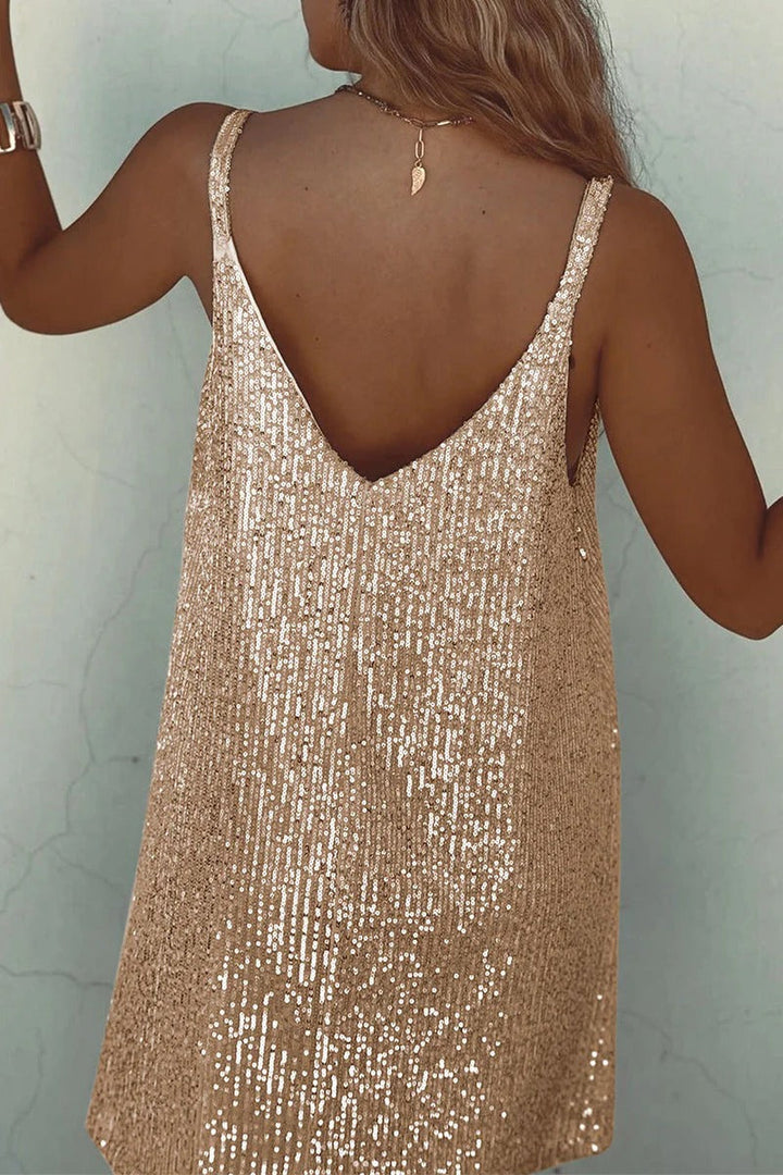 Women's Sparkling V-Back Sequin Party Mini Dress-Metro Lane Plaza