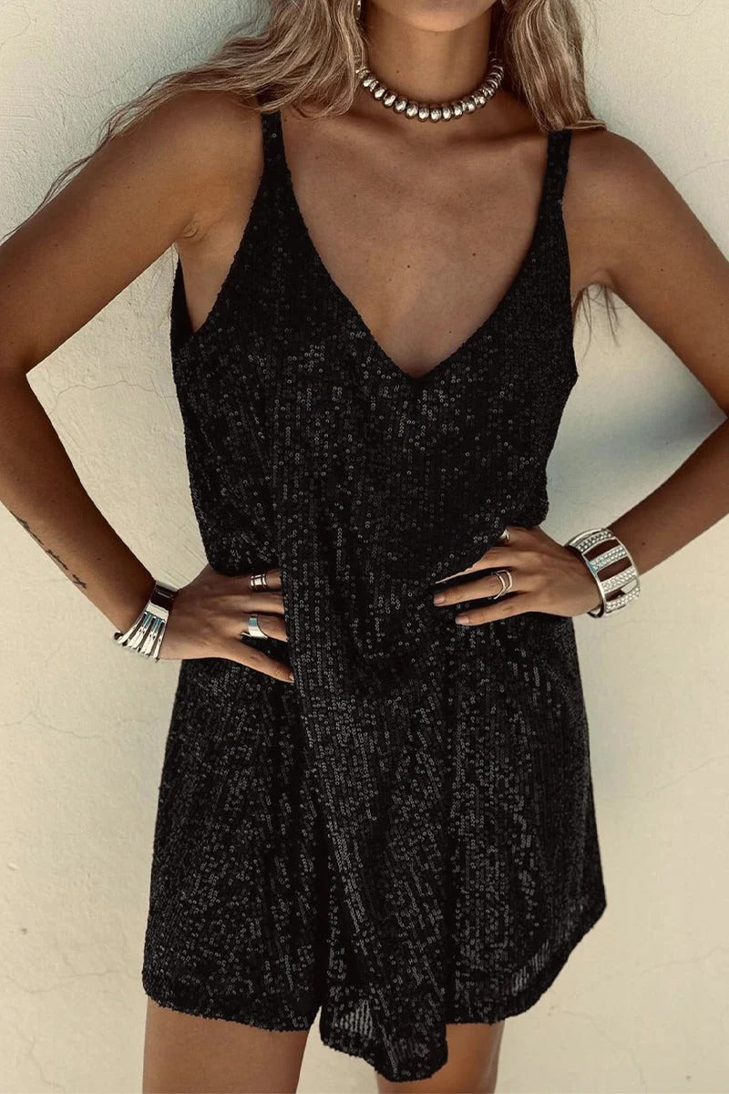 Women's Sparkling V-Back Sequin Party Mini Dress-Metro Lane Plaza