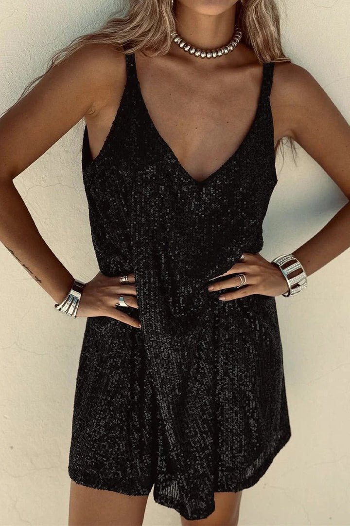 Women's Sparkling V-Back Sequin Party Mini Dress-Metro Lane Plaza