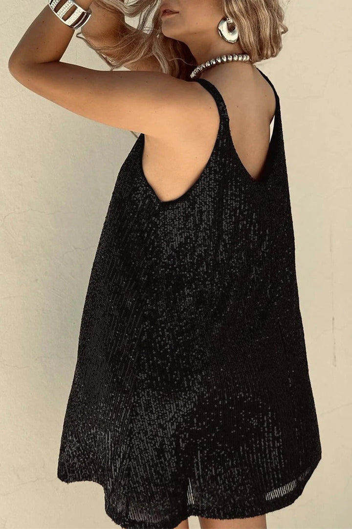 Women's Sparkling V-Back Sequin Party Mini Dress-Metro Lane Plaza