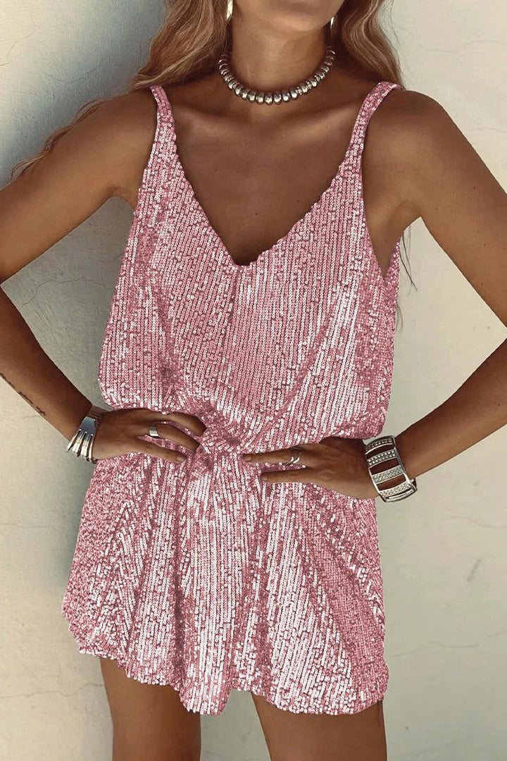 Women's Sparkling V-Back Sequin Party Mini Dress-Metro Lane Plaza