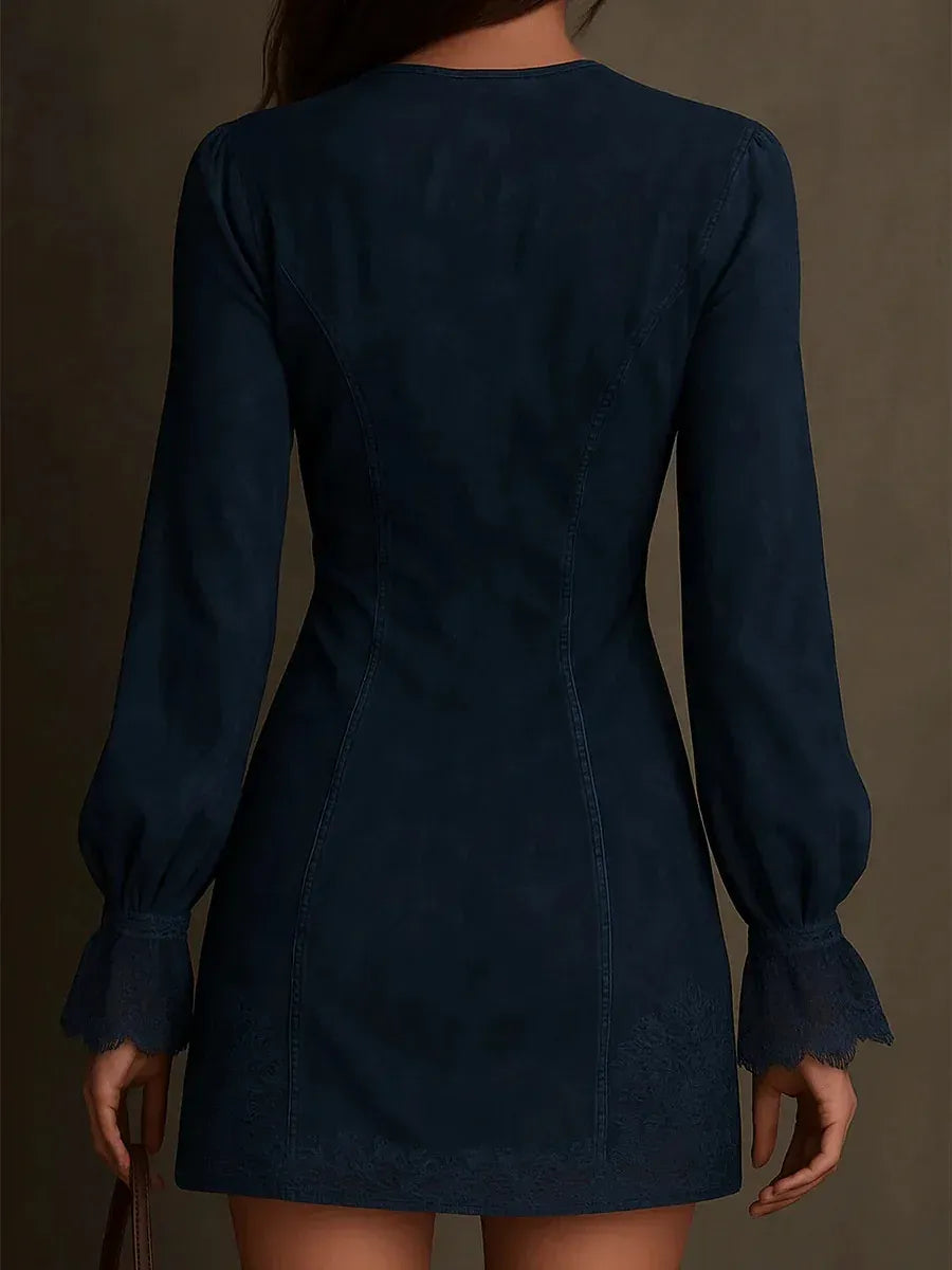 Elena | Embroidered Suede Mini Dress for Women-Metro Lane Plaza