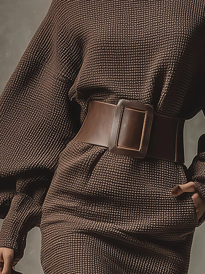 Elena | Structured Belted Knit Dress for Women-Metro Lane Plaza