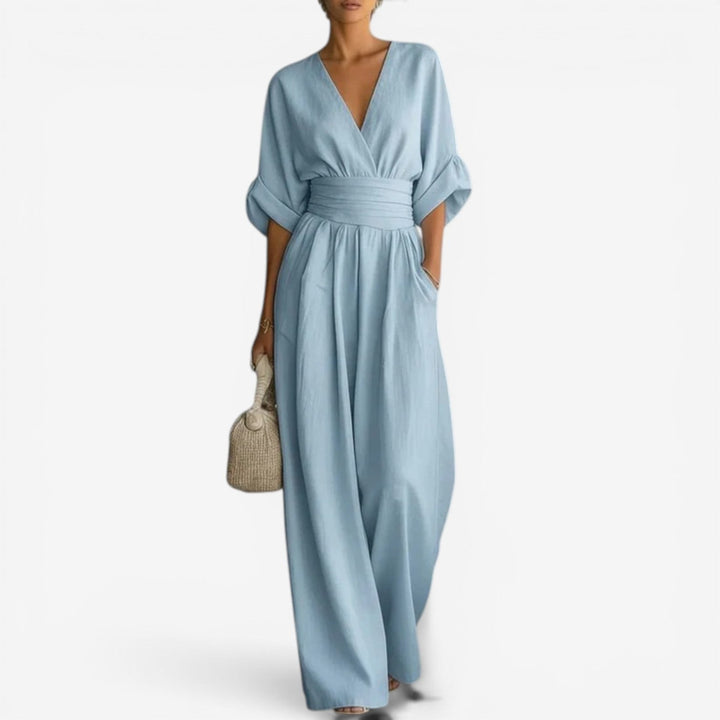 Eleganter Damen-Jumpsuit mit weiten Ärmeln und V-Ausschnitt