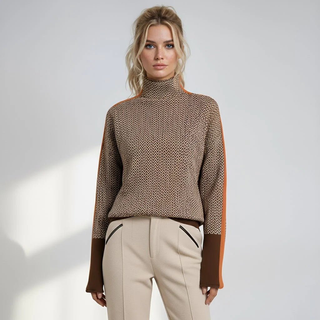 Geometrischer Stehkragenpullover für Damen
