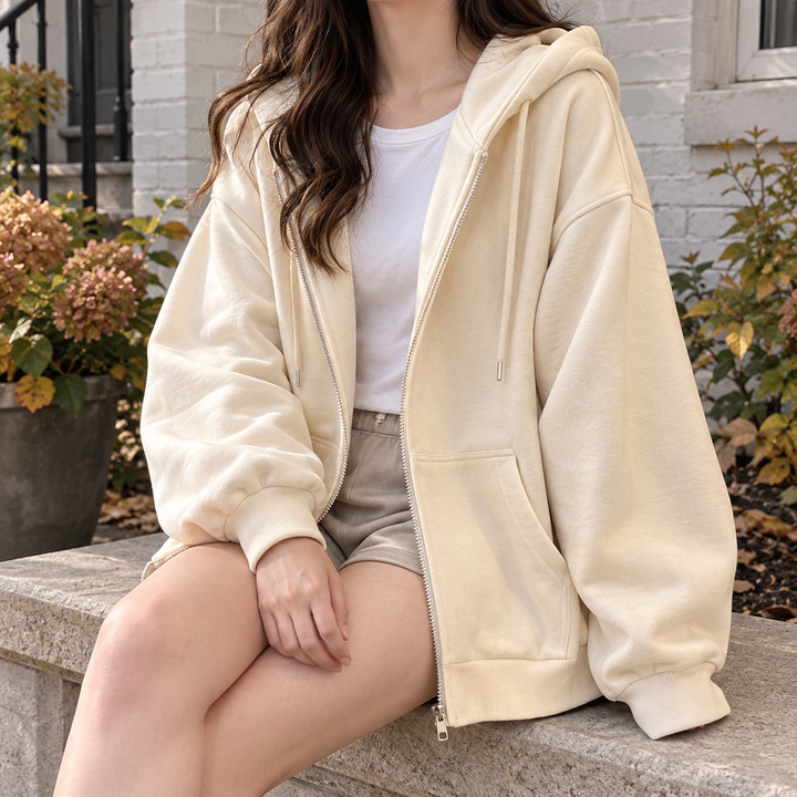 Sweat à capuche zippé décontracté pour femme avec détails en perles