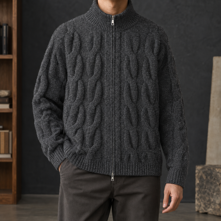 Herren-Zopfstrick-Cardigan