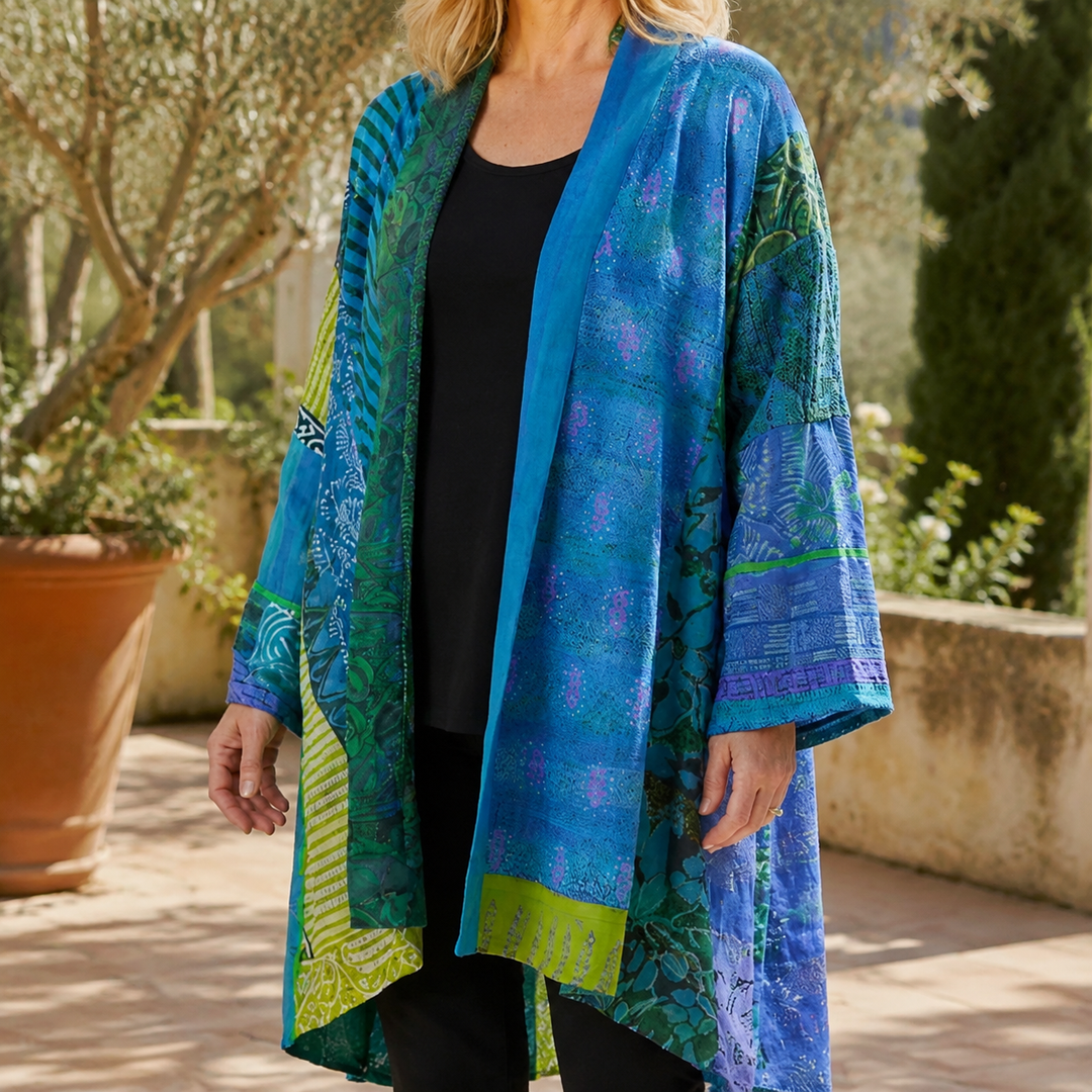 Cárdigan de patchwork en verde salvia para mujer