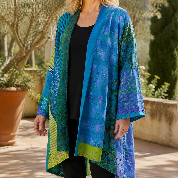 Cárdigan de patchwork en verde salvia para mujer