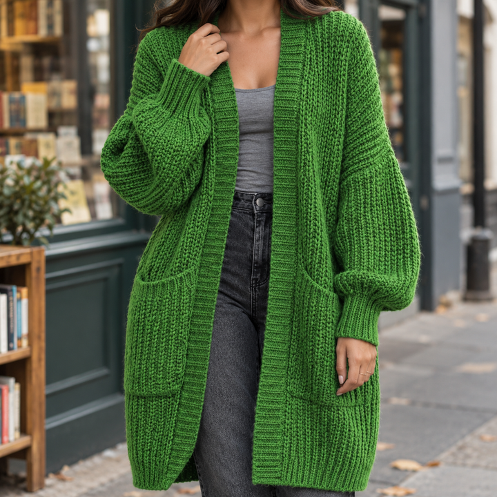 Cardigan til kvinder i kraftigt strik
