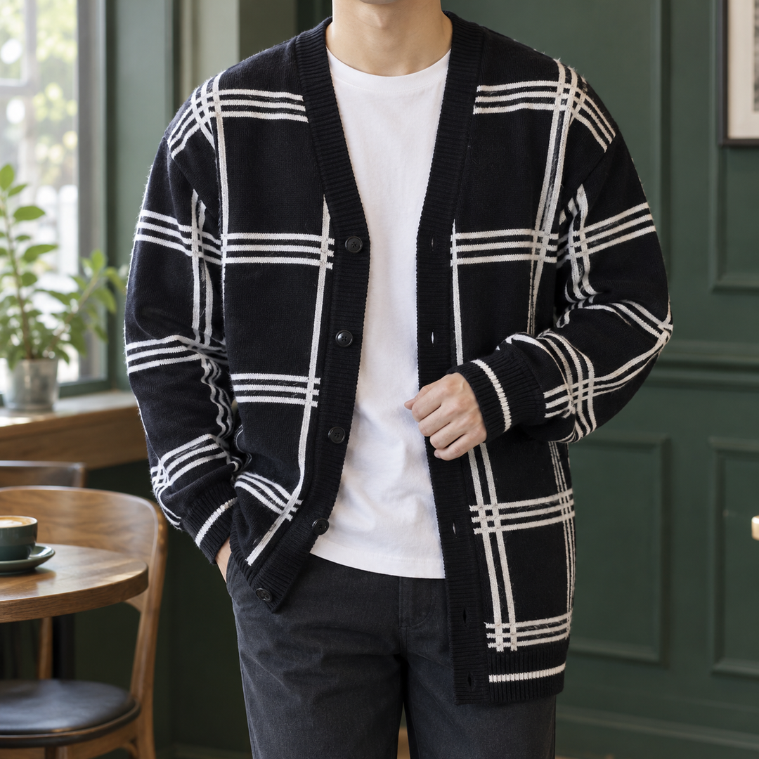 Gilet cardigan homme en maille à carreaux