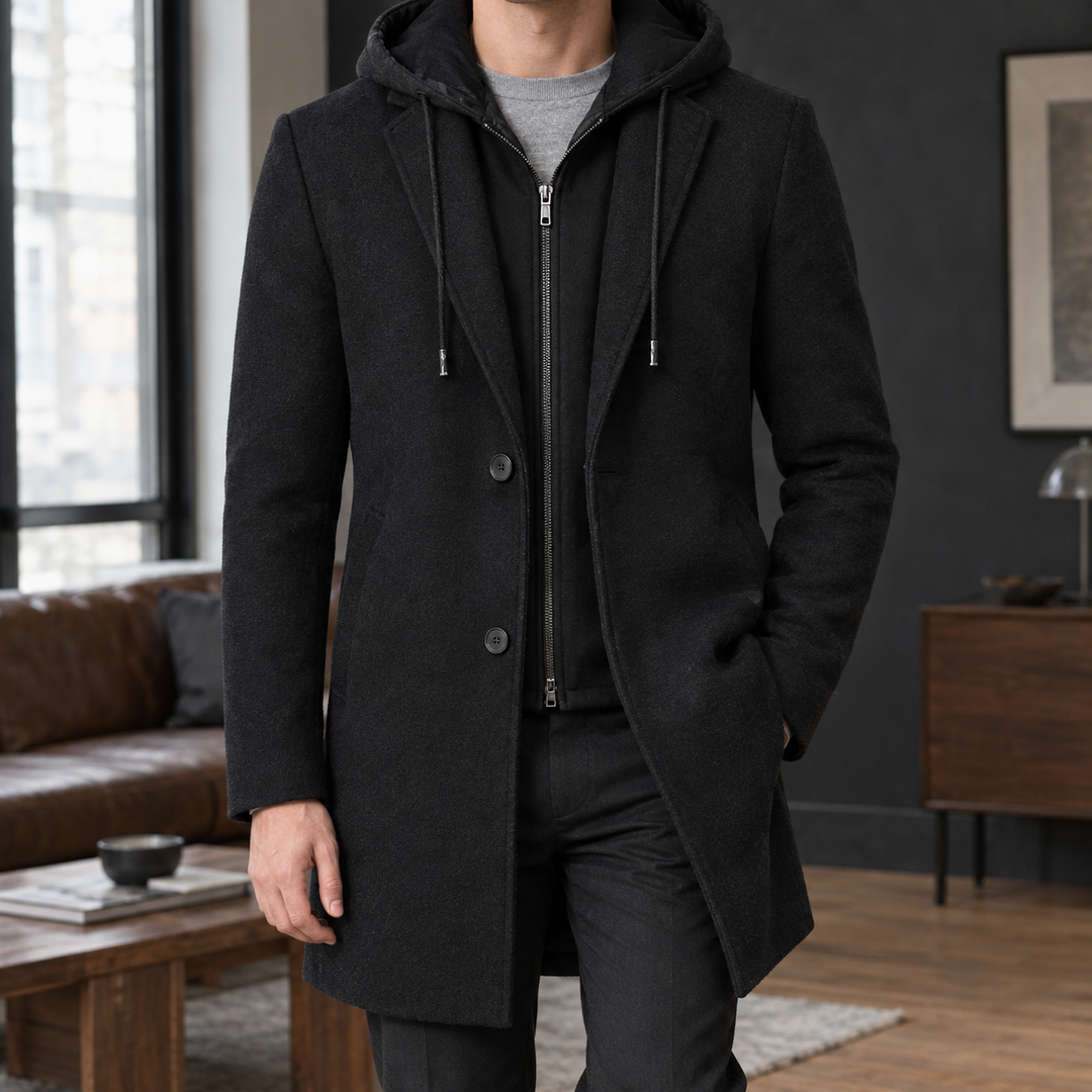 Wollmantel mit Kapuze für Herren