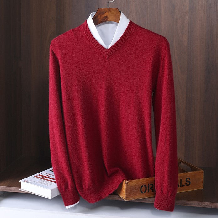V-hals-sweater til mænd i blødt strikstof
