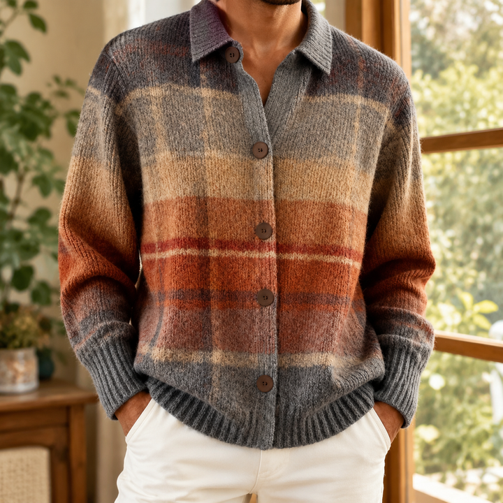 Herren-Cardigan-Pullover mit Ombré-Muster