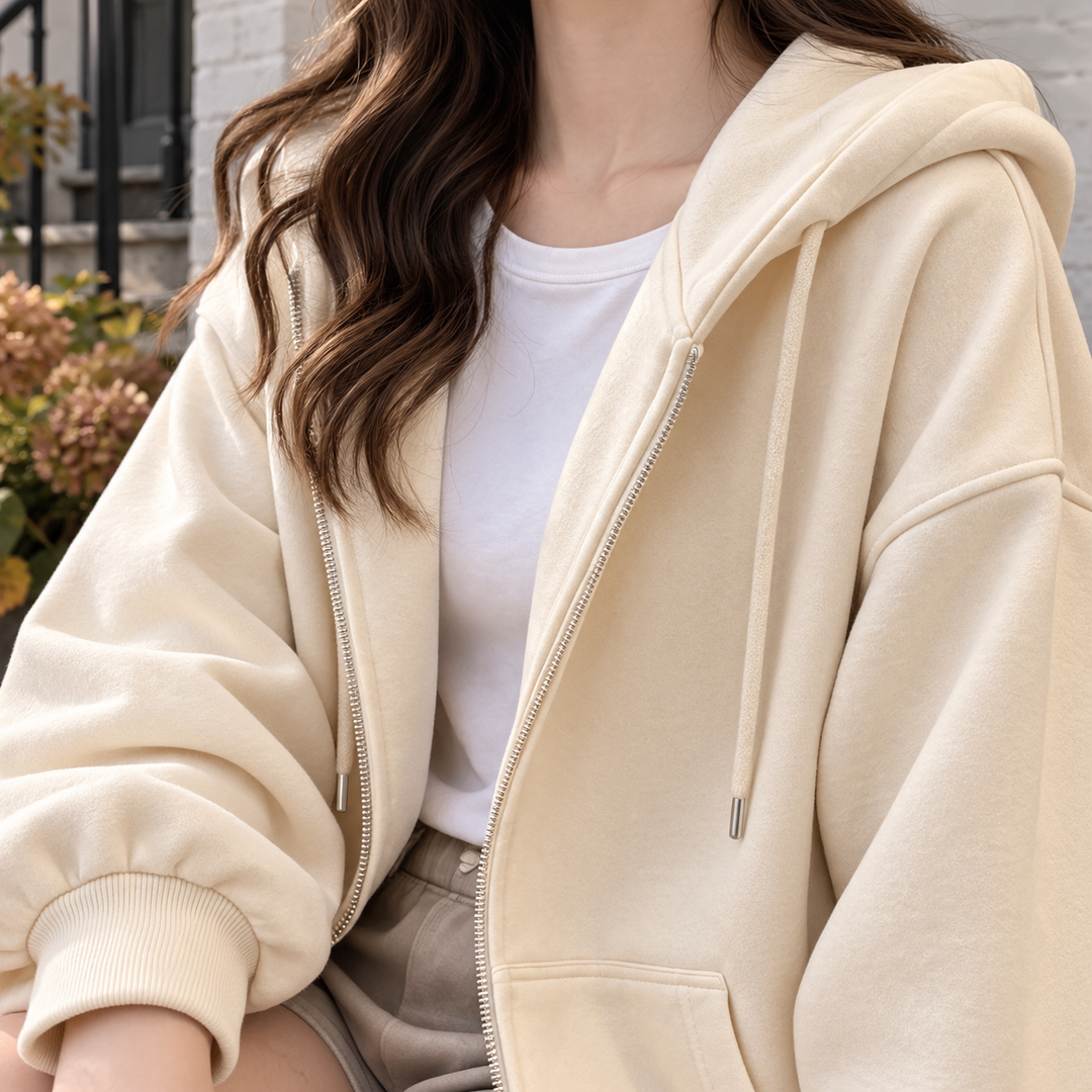 Sweat à capuche zippé décontracté pour femme avec détails en perles