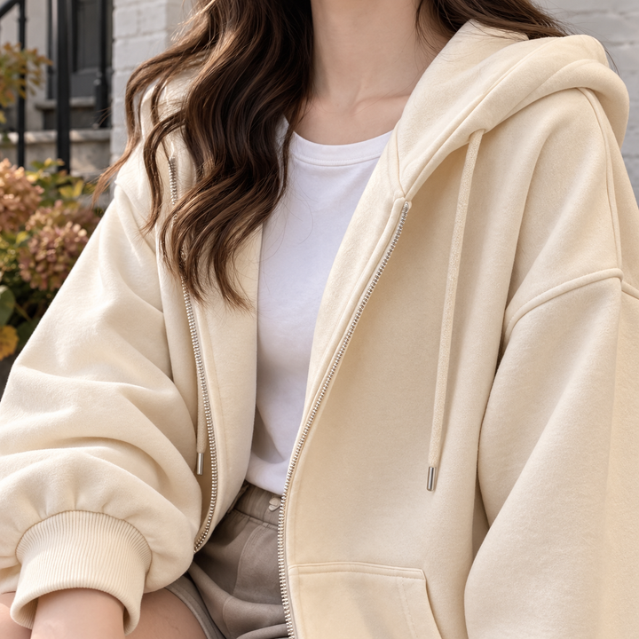 Sweat à capuche zippé décontracté pour femme avec détails en perles