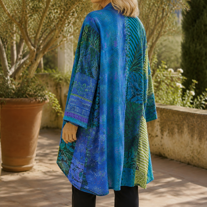 Cárdigan de patchwork en verde salvia para mujer